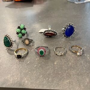 Lot of 9 estate rings, variable sizes some marked, some not marked, all untested